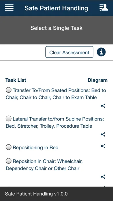 Capturas de tela do Safe Patient Handling