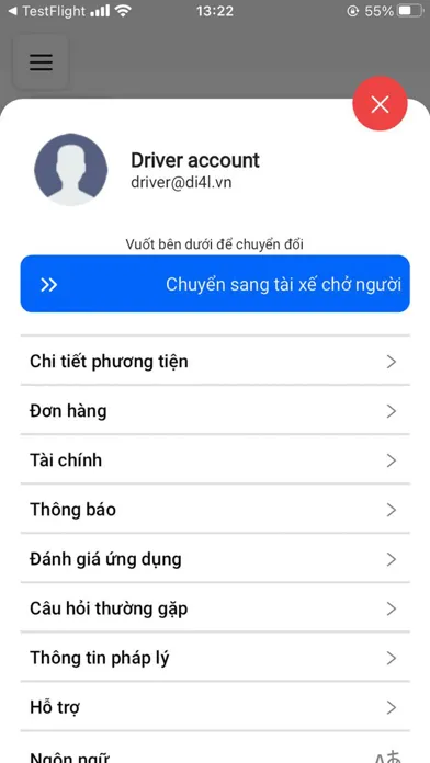Tangkapan layar GoXanh Tài Xế