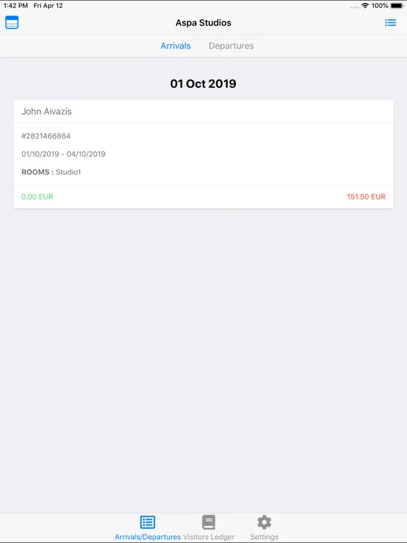 Tangkapan layar Dailylodge PMS Assistant iPad 