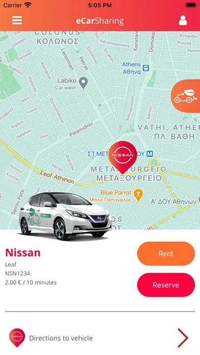 Capturas de tela do Nissan eCarSharing