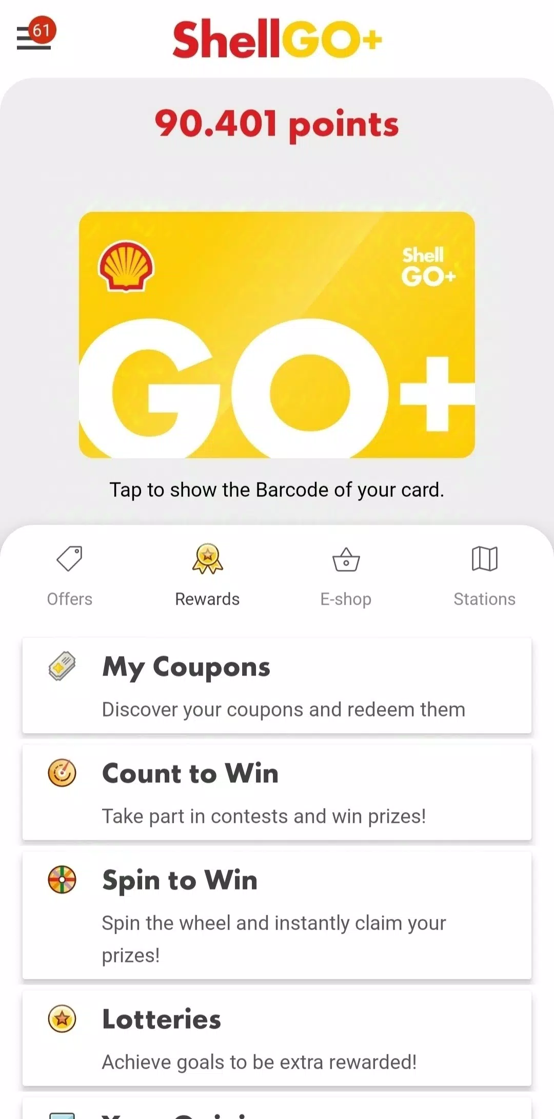 Ảnh chụp màn hình của Shell GO+ app