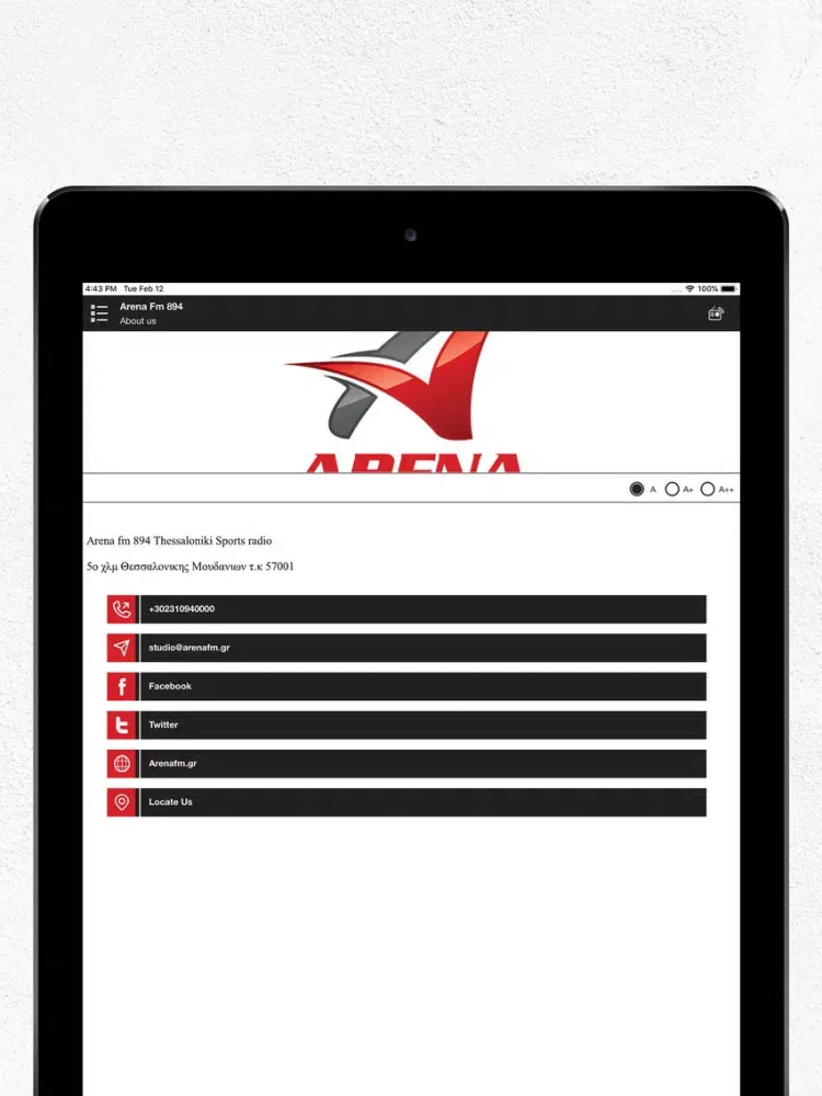 Ảnh chụp màn hình của Arena Fm 894 iPad 