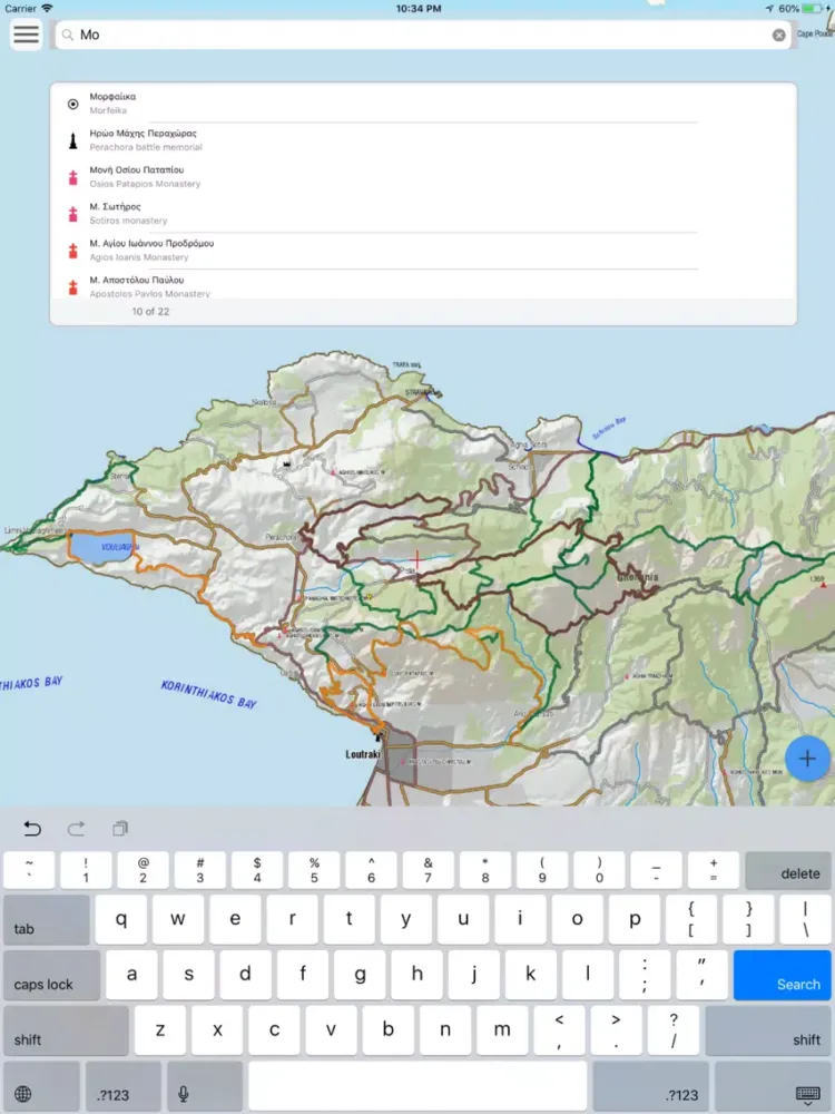 Tangkapan layar Geraneia topoguide iPad 
