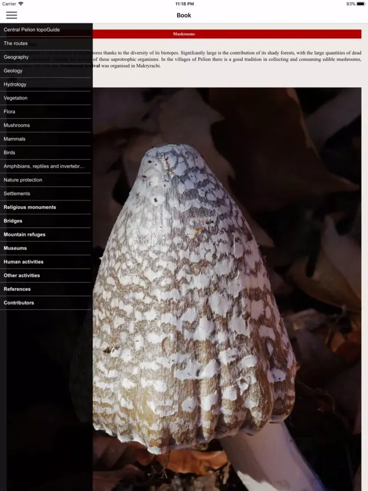 Tangkapan layar South Pelion topoguide iPad 