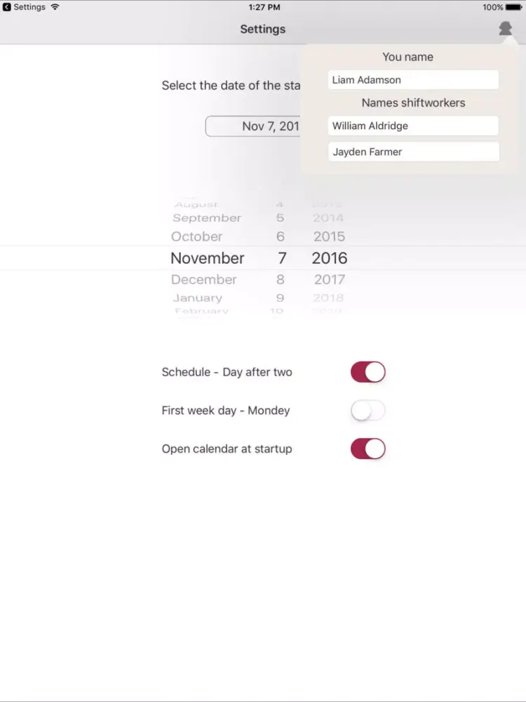 Ảnh chụp màn hình của Schedule work shifts iPad 