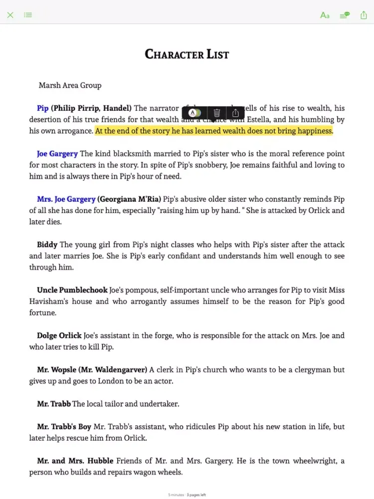 Tangkapan layar Great Expectations - sync transcript, notes iPad 