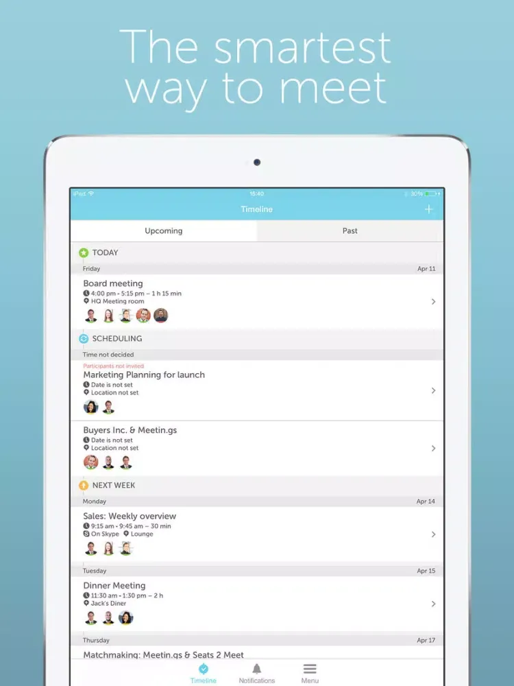 Captures d'écran de Meetin.gs – Schedule & organize business meetings and appointments with Lync, Skype, Hangouts and teleconferences iPad 