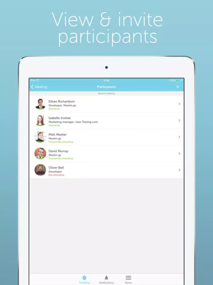Captures d'écran de Meetin.gs – Schedule & organize business meetings and appointments with Lync, Skype, Hangouts and teleconferences iPad 