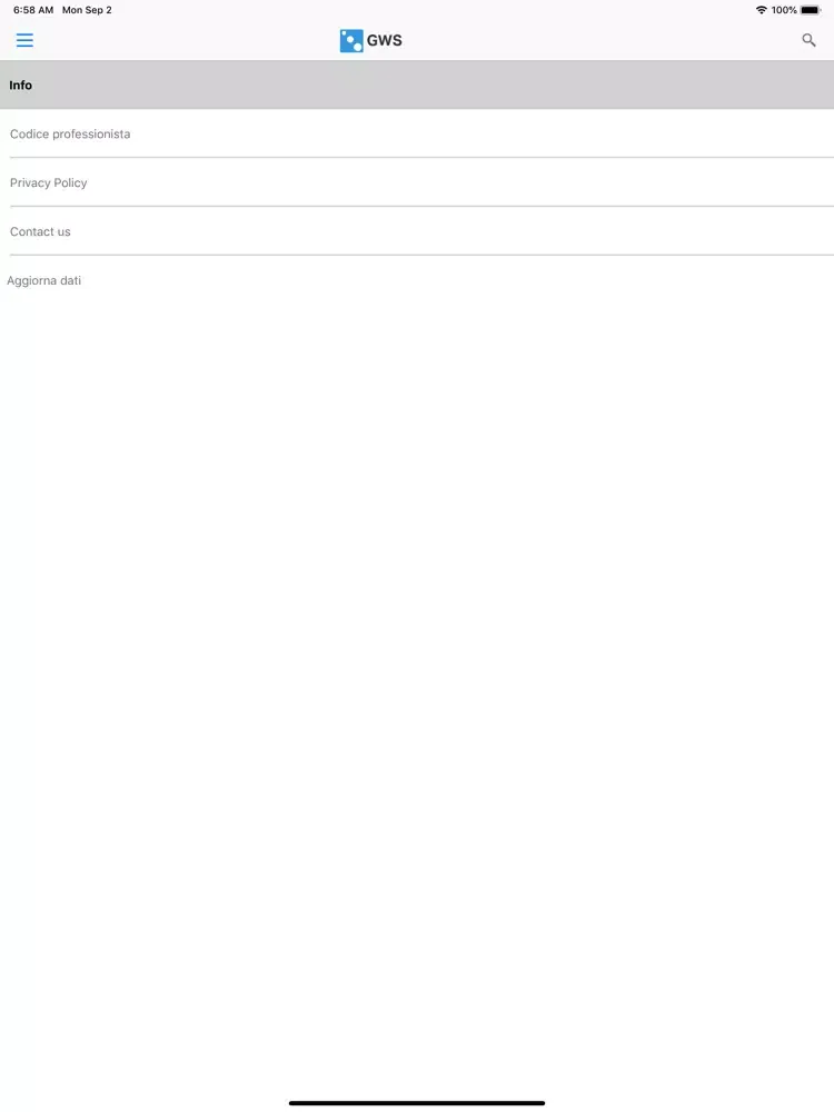 Capturas de tela do GWS iPad 