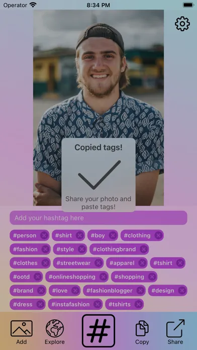 Capturas de tela do Hashtagram