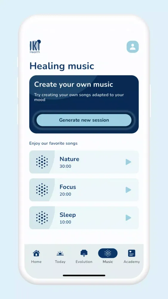 Capturas de tela do IKI Health App