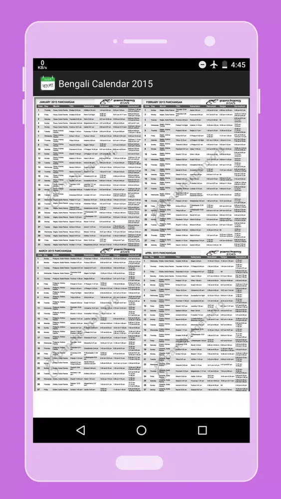 Capturas de tela do Bengali Panchang Calender 2017
