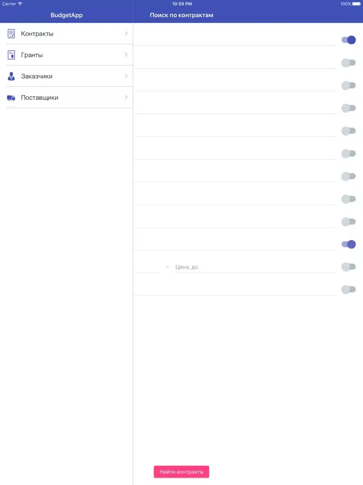 BudgetApp - информация о гос.контрактах, грантах, заказчиках и поставщиках iPad  스크린샷
