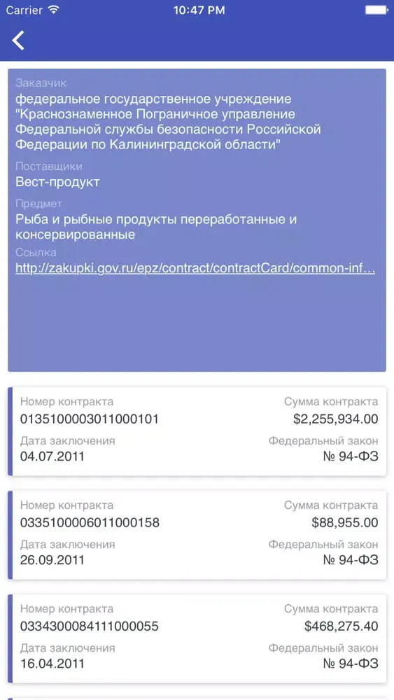 BudgetApp - информация о гос.контрактах, грантах, заказчиках и поставщиках 스크린샷