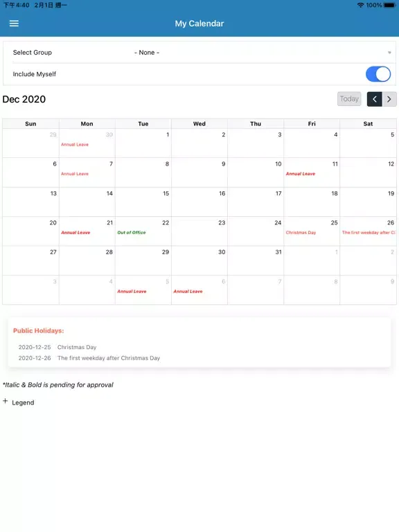 Zrzuty ekranu COLC HRMS Mobile App iPad 