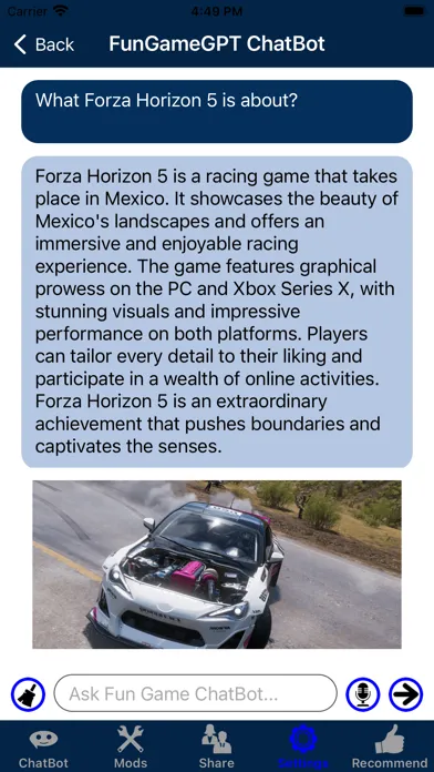Zrzuty ekranu FunGameGPT for Forza Horizon 5