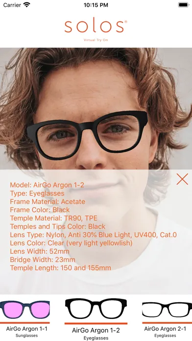 Solos VTO - TryOn Glasses Ekran Görüntüleri