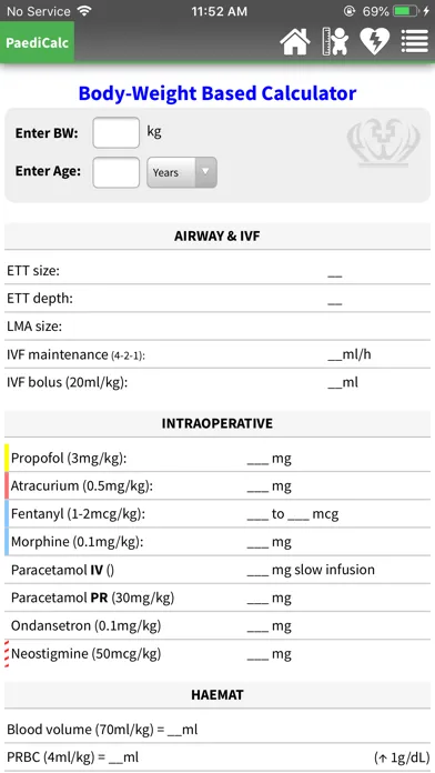 Paediatric calculator Screenshots