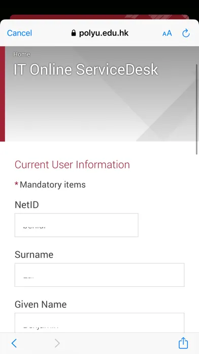 Tangkapan layar PolyU Staff Mobile App