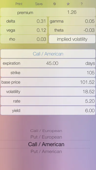 Скриншоты Options Lt - option calculator