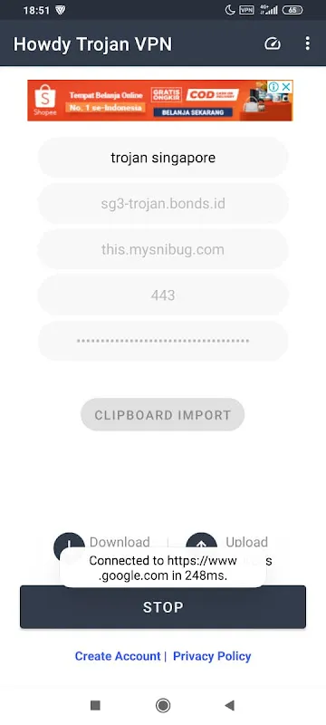 Capturas de pantalla de Howdy Trojan VPN