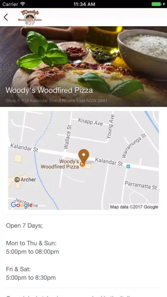Tangkapan layar Woody's Woodfired Pizza