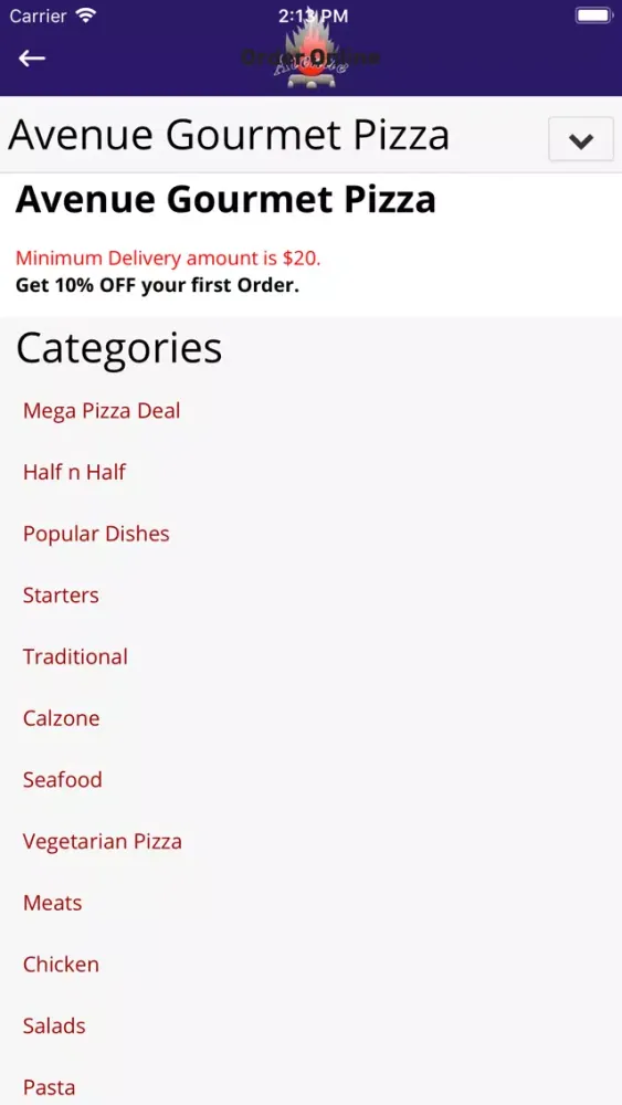 Tangkapan skrin Avenue Gourmet Pizza