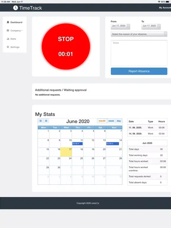 TimeTrack 4Work iPad  Screenshots