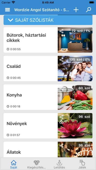 Ảnh chụp màn hình của Wordzie Angol Szótanító