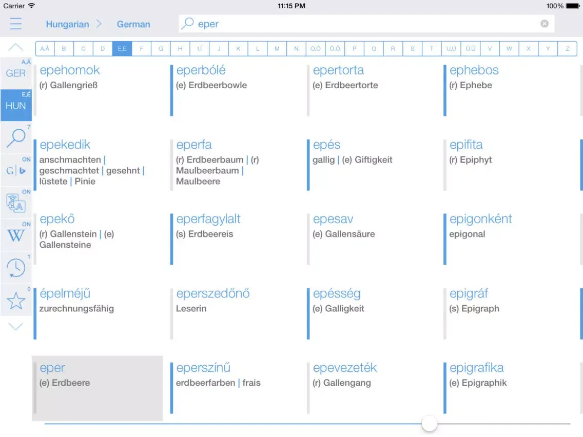 Dictionary Hungarian German iPad  Screenshots