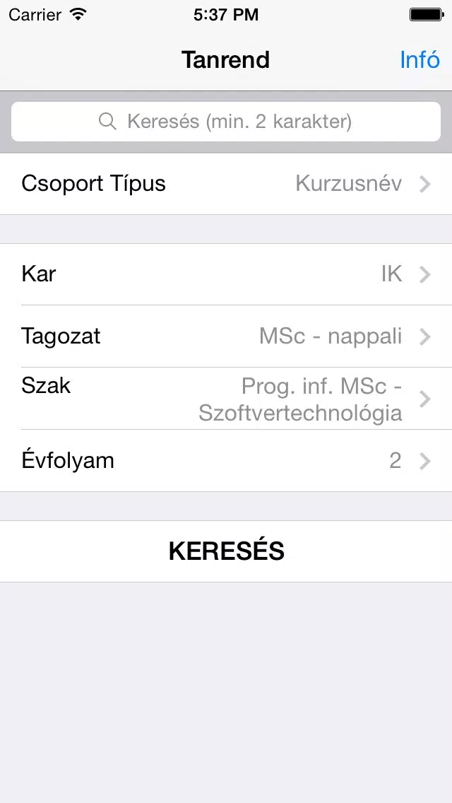 Tangkapan layar ELTE IK Mobil Tanrend