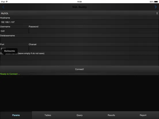 ภาพหน้าจอของ SQLBuddy iPad