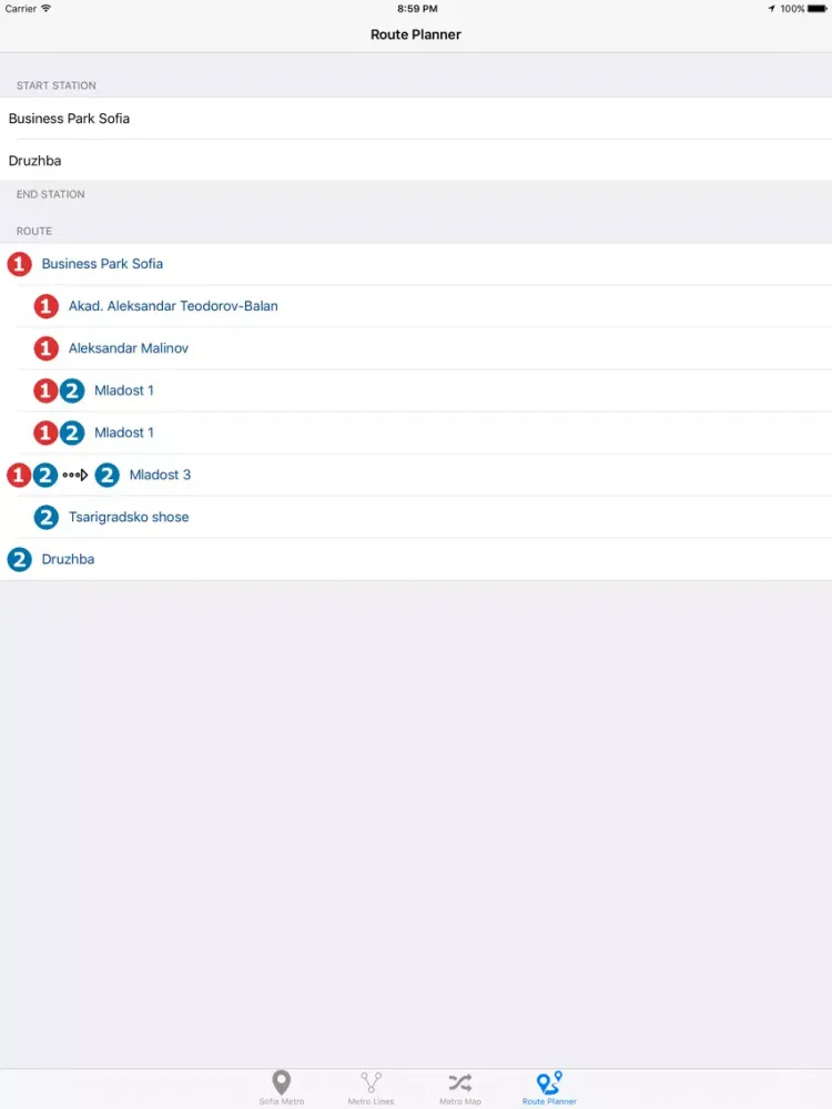 Ảnh chụp màn hình của Sofia Metro iPad 