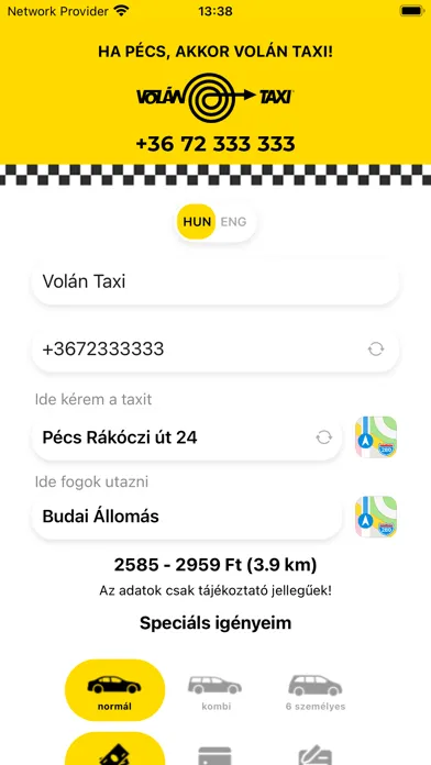 Zrzuty ekranu Taxi rendelés Pécs