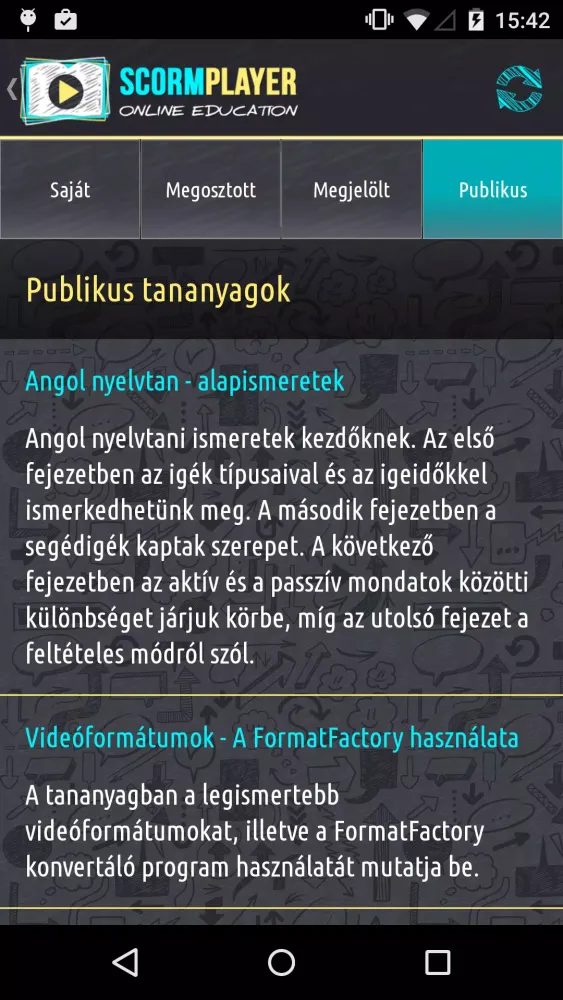 Capturas de tela do Scorm Player