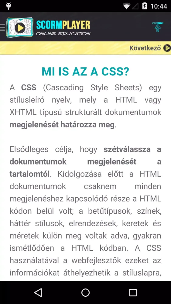 Capturas de tela do Scorm Player