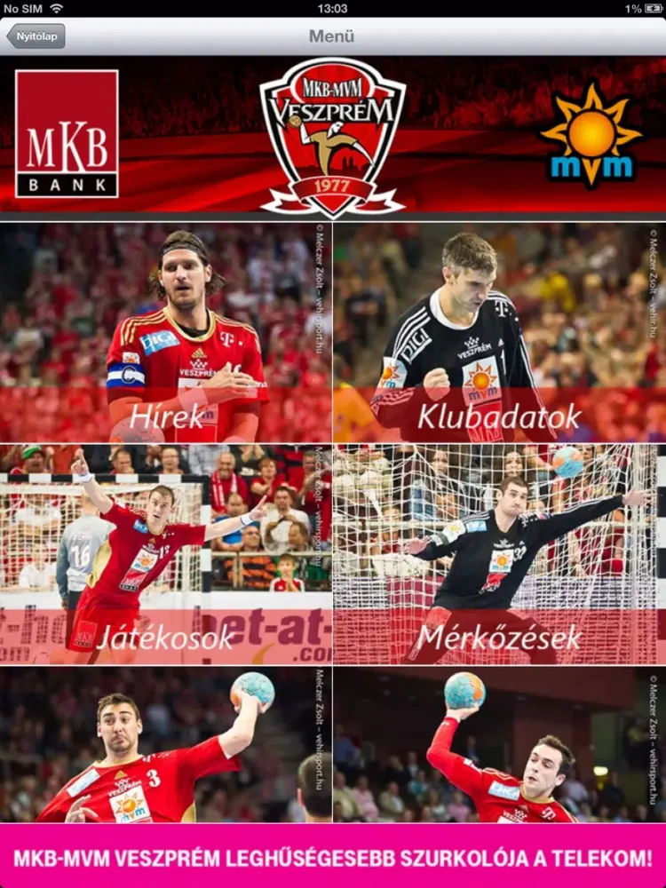 Tangkapan skrin Veszprém KC iPad 