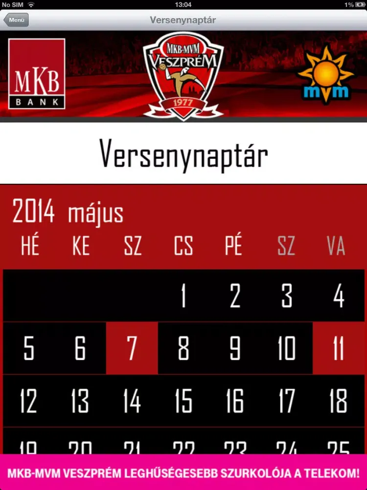Tangkapan skrin Veszprém KC iPad 