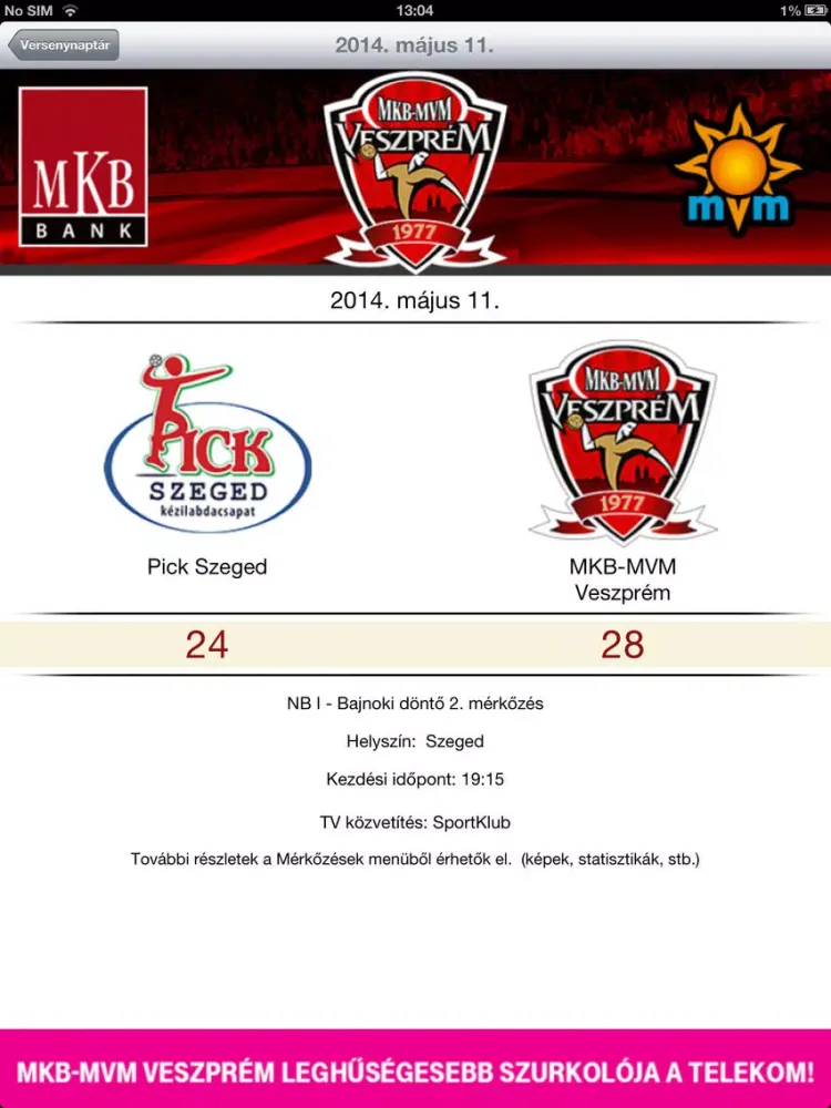 Tangkapan skrin Veszprém KC iPad 