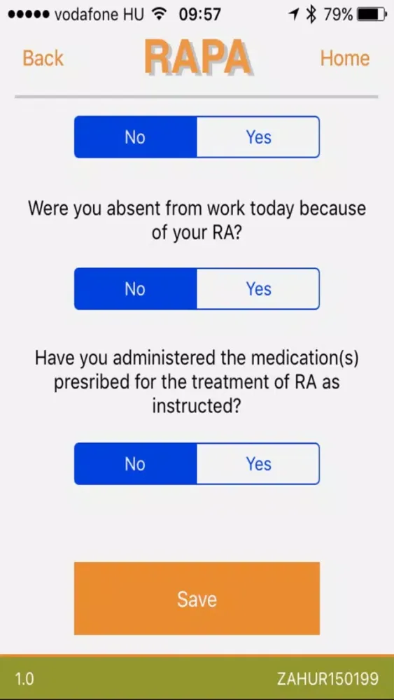 Screenshot di RAPA – RA Patient Application