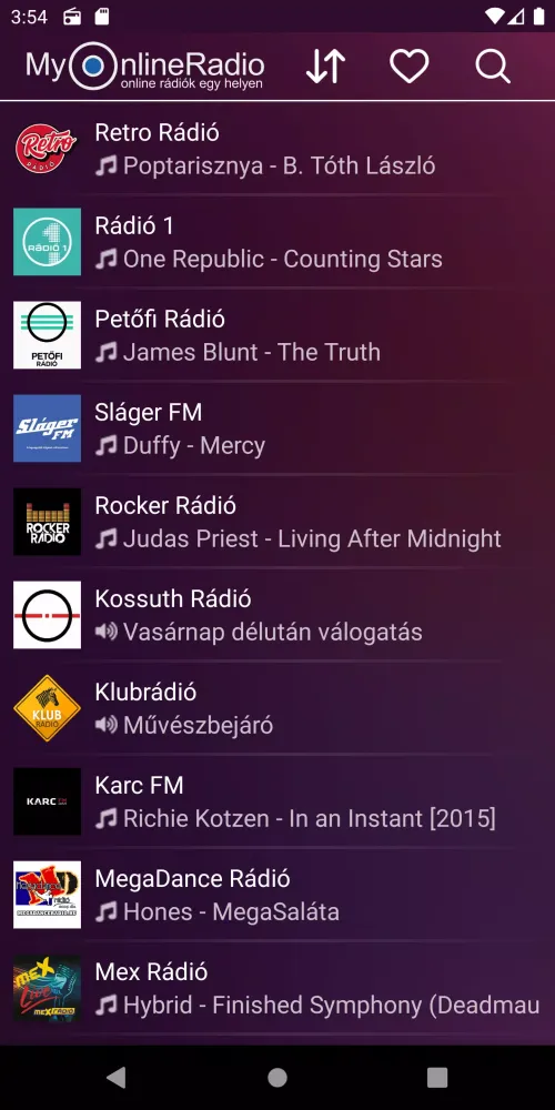 Tangkapan layar MyOnlineRádió - Magyar Rádiók