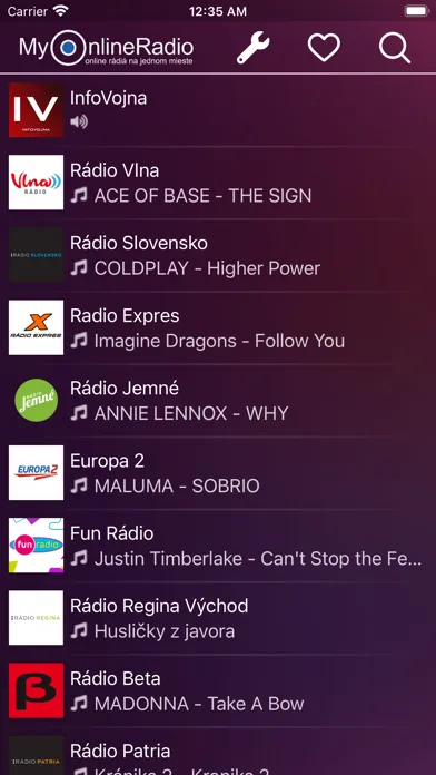 Tangkapan layar MyOnlineRadio - SK - Slovensko