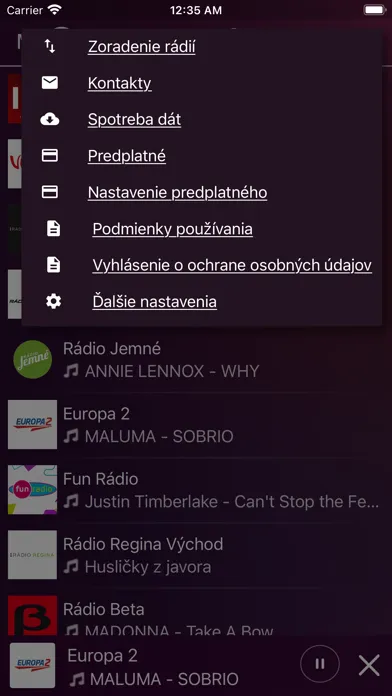 Tangkapan layar MyOnlineRadio - SK - Slovensko