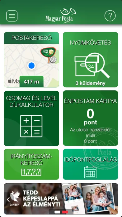 Capturas de tela do Magyar Posta applikáció