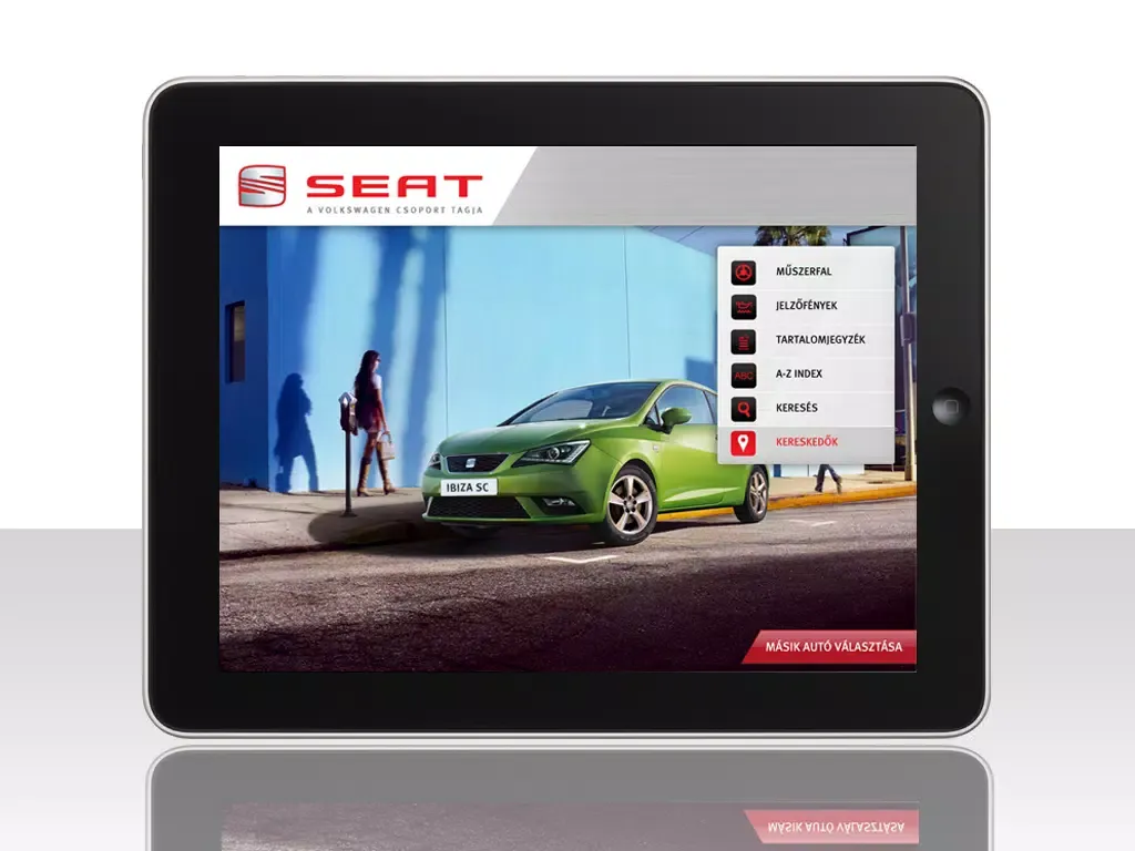 Zrzuty ekranu SEAT interaktív digitális kézikönyv iPad 
