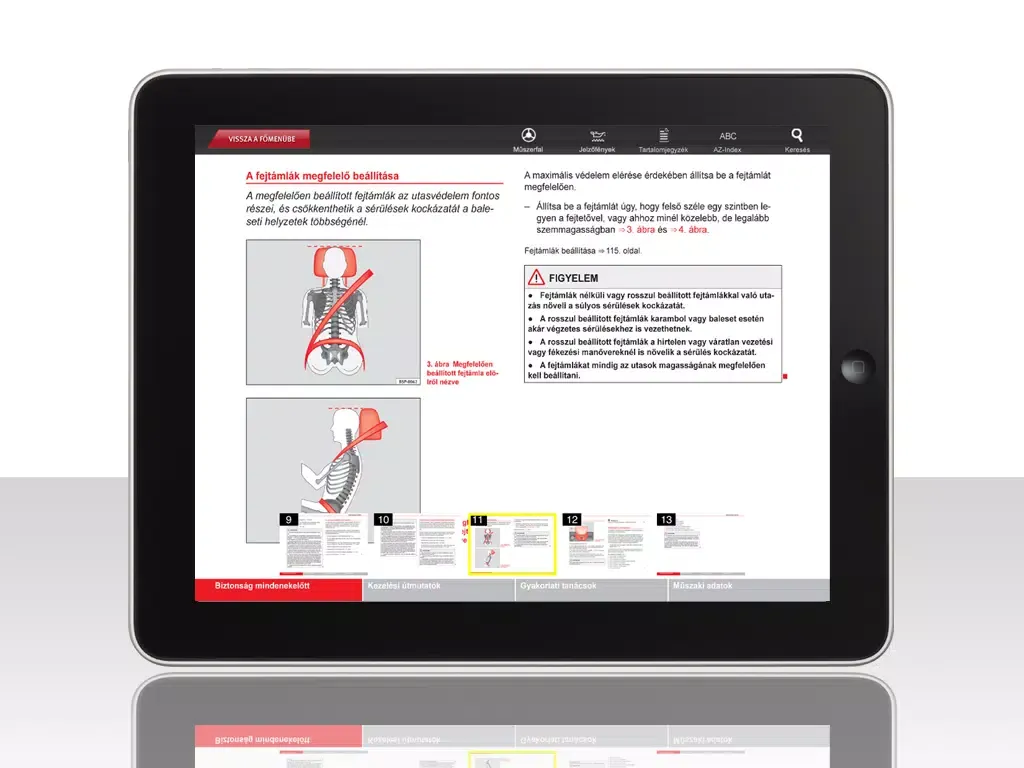 Zrzuty ekranu SEAT interaktív digitális kézikönyv iPad 