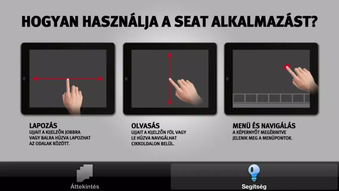 Zrzuty ekranu SEAT interaktív digitális kézikönyv