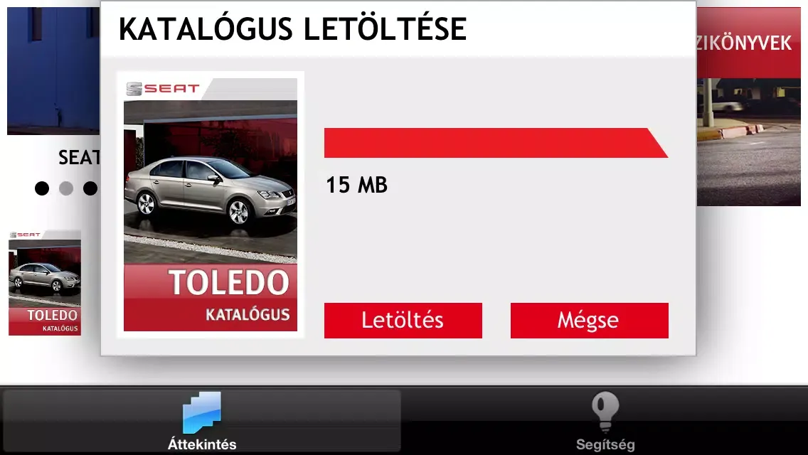 Zrzuty ekranu SEAT interaktív digitális kézikönyv