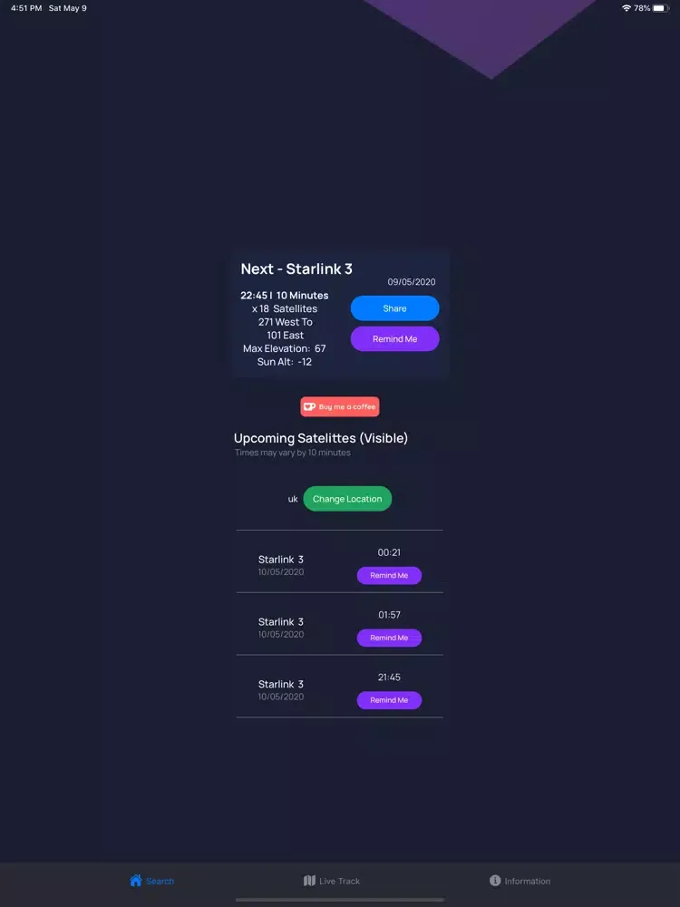 Track Starlink Satellites iPad  Screenshots
