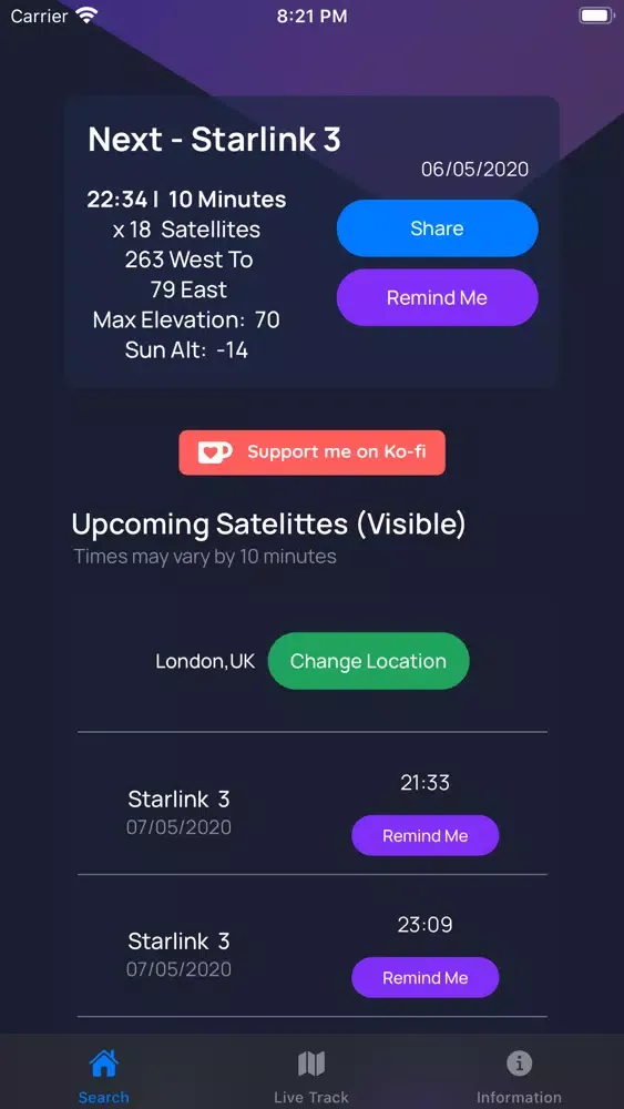 Track Starlink Satellites Screenshots